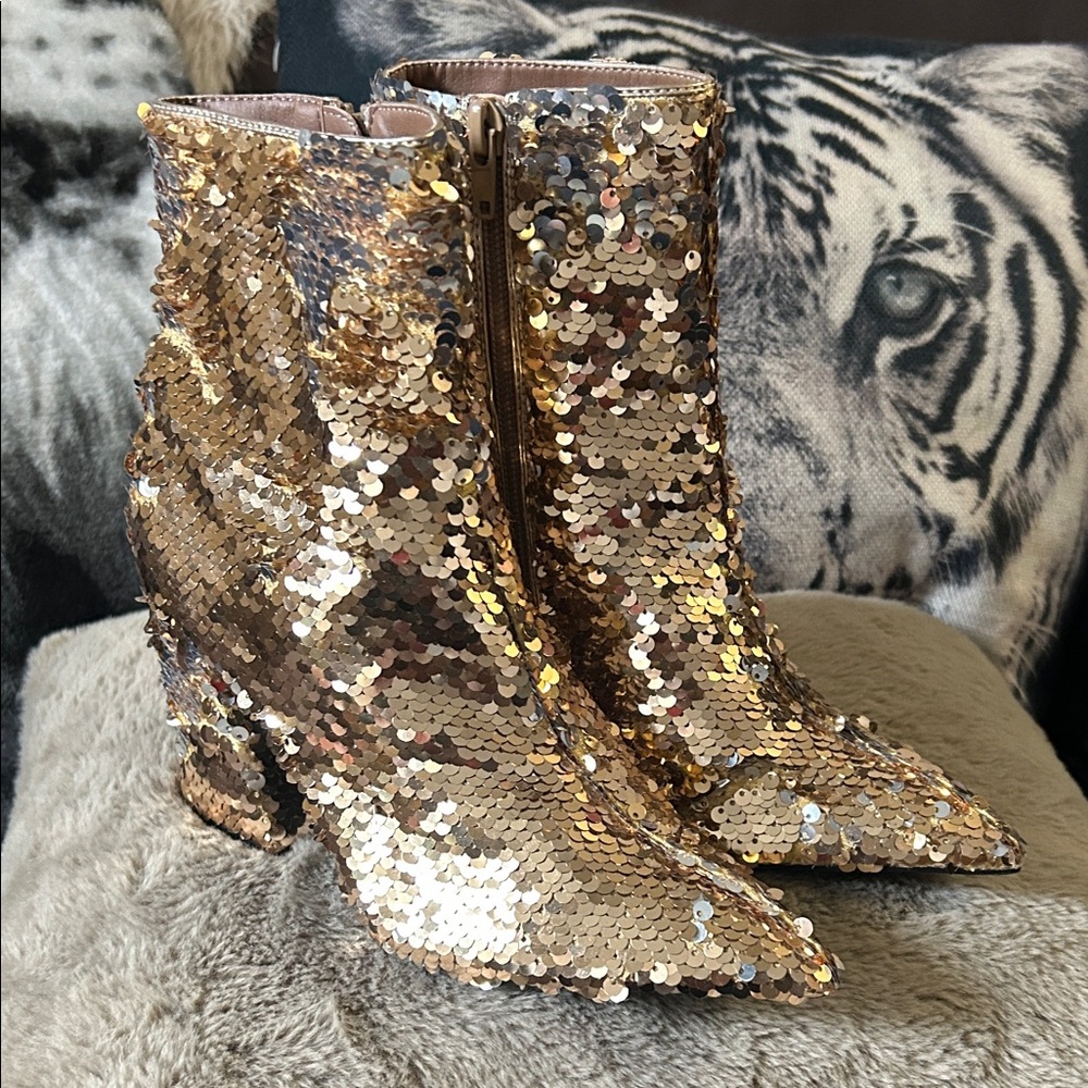 Madden Girl Shimmering Gold Sequin Booties